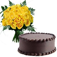 Chocolate Cake 18 Yellow Roses Bouquet Roorkee including Cake in India