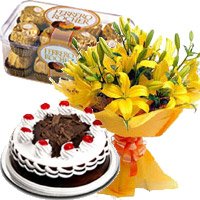 Fix Time Cake in India with Flowers and Chocolates to India
