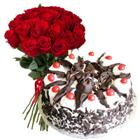 Deliver Wedding Cake in India Including 24 Red Roses, 1 Kg Black Forest Cake 5 Star Bakery