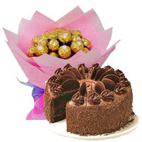 Birthday Cakes Delivery in India - Ferrero Rocher Bouquet 1 Kg Chocolate Cake 5 Star Bakery