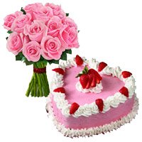 Cake to India Same Day Delivery along with Roses Bouquet to India