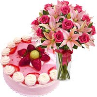 Order Cake to India along with lily Flowers to India Midnight